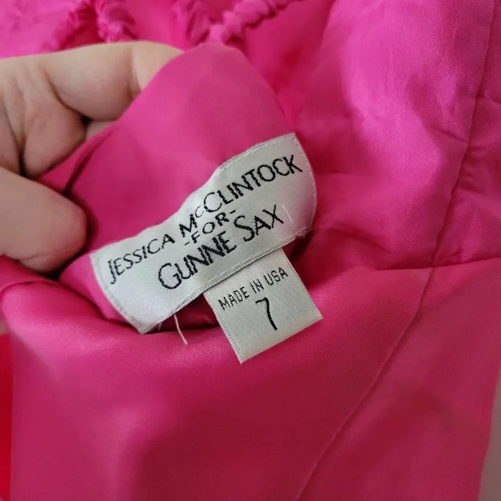 Gunne Sax Jessica McClintock Pink Y2K Taffeta Dress Juniors 7 Bow A Line Prom